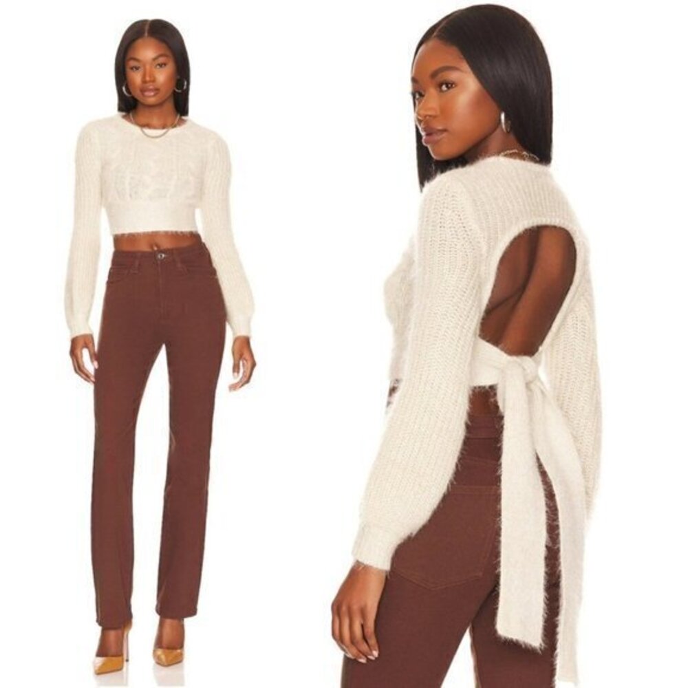 Majorelle Vivian Tie Crop Sweater Top in Champagne